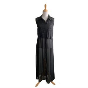 Angel Eye London | Sheer Black Button Up Full Length Sleeveless Dress